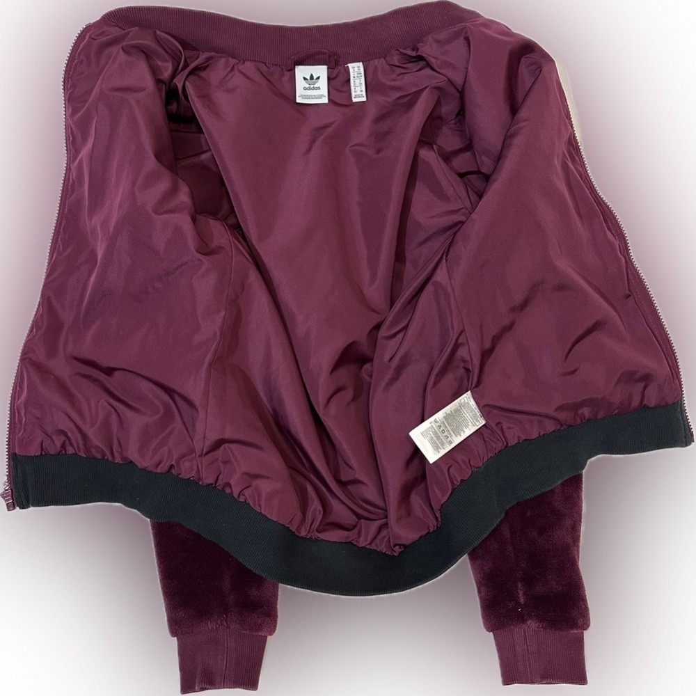 Womens Adidas CLRDO Track Jacket Wine/Blck Velvet Feel - Picture 5 of 10